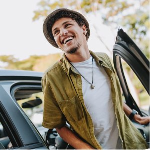 Man stepping out of a car