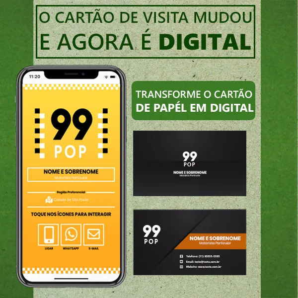 imagem do cartão de visita digital para 99 taxi