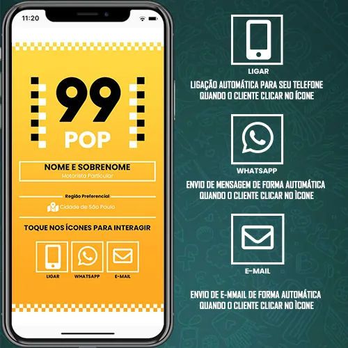 imagem do cartão de visita interativo 99 taxi