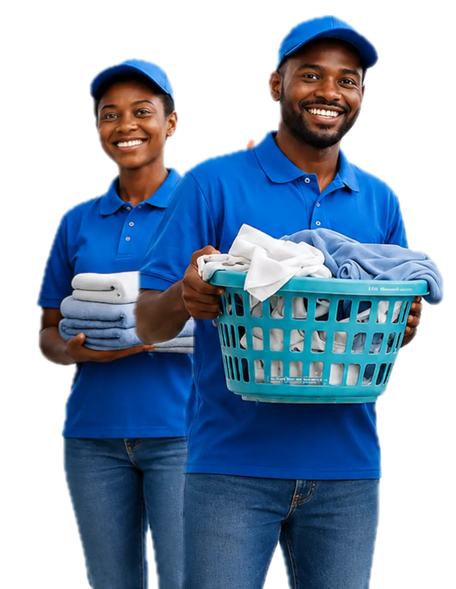 360 Cleancare delivery team with fresh laundry