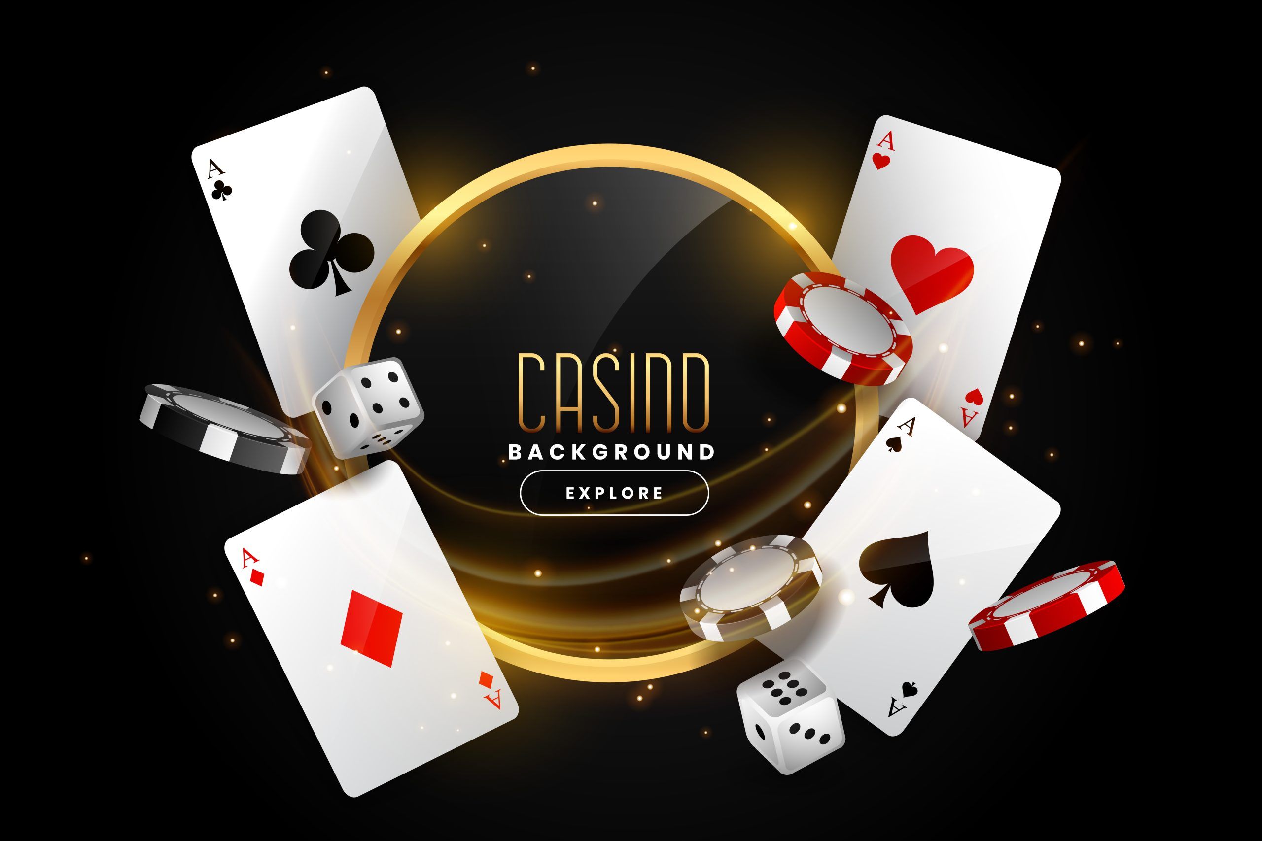 casino background with playing card chips and dice