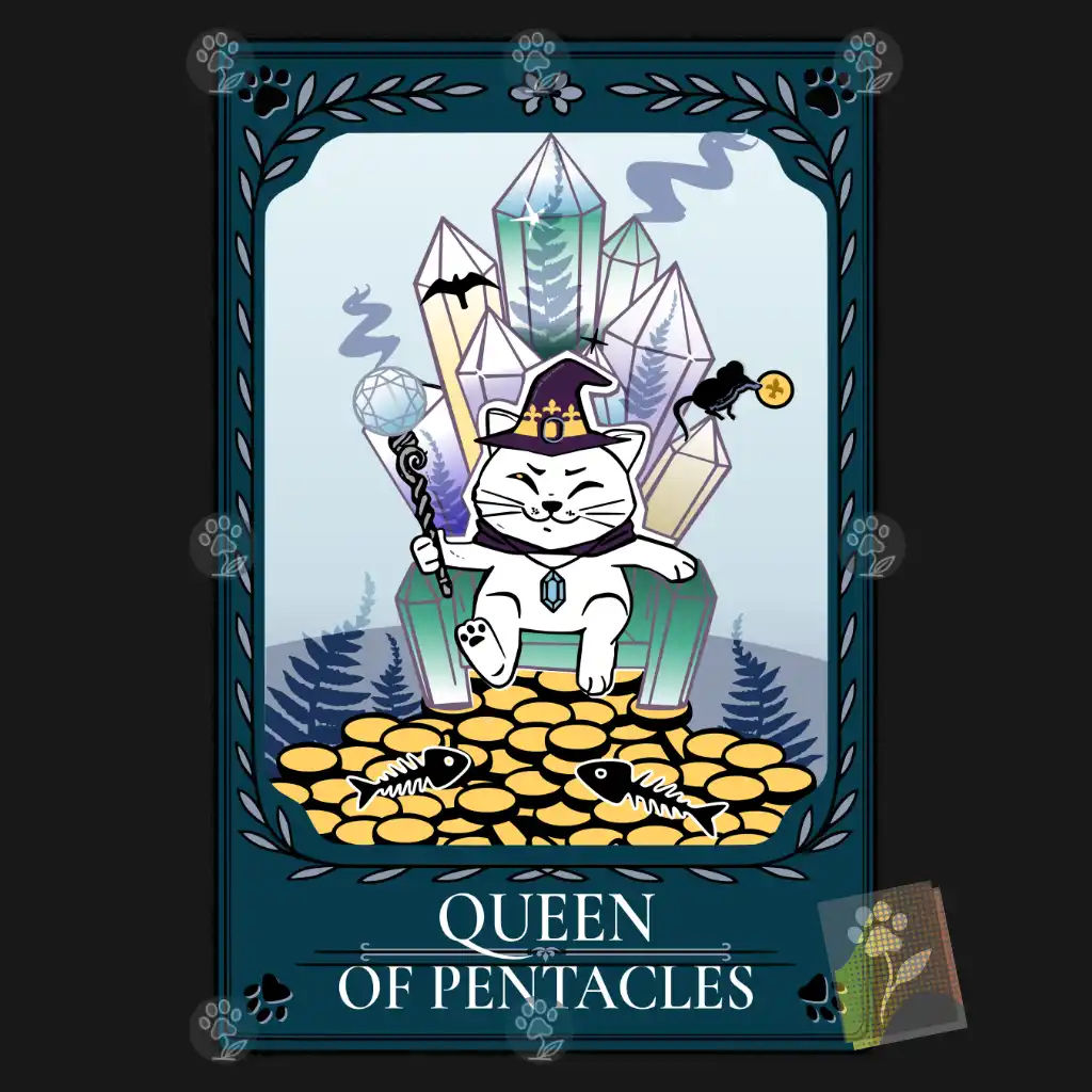 Witchy Queen Pentacles Cat — Wearable Art