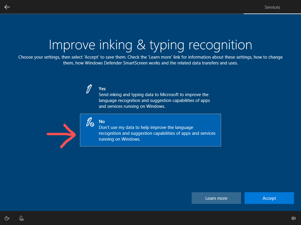 Disable inking and typing recognition