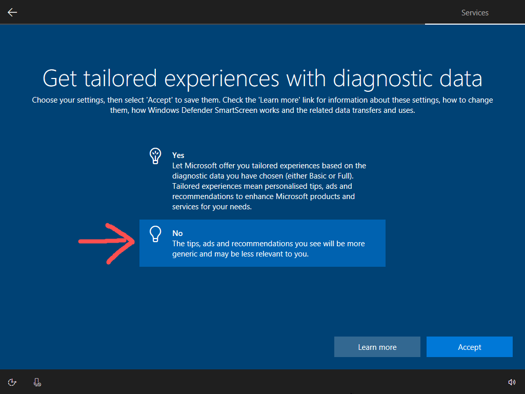 Disable tailored experiences