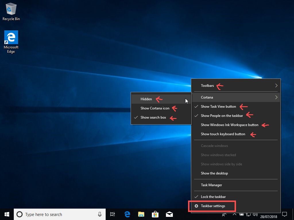 windows 10 taskbar stuck and cant access menu