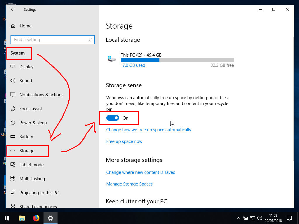 Enable Storage Sense in Windows 10