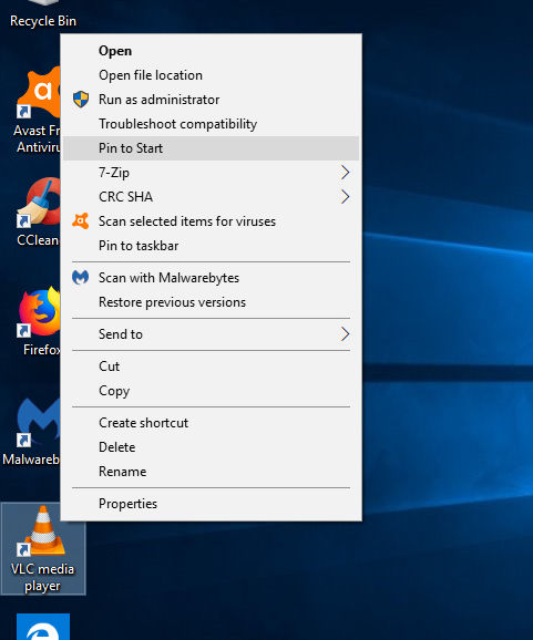 Pinning desktop icons to the taskbar and Start Menu