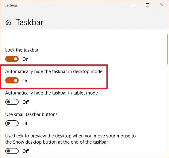 Enable automatically hide the taskbar in desktop mode