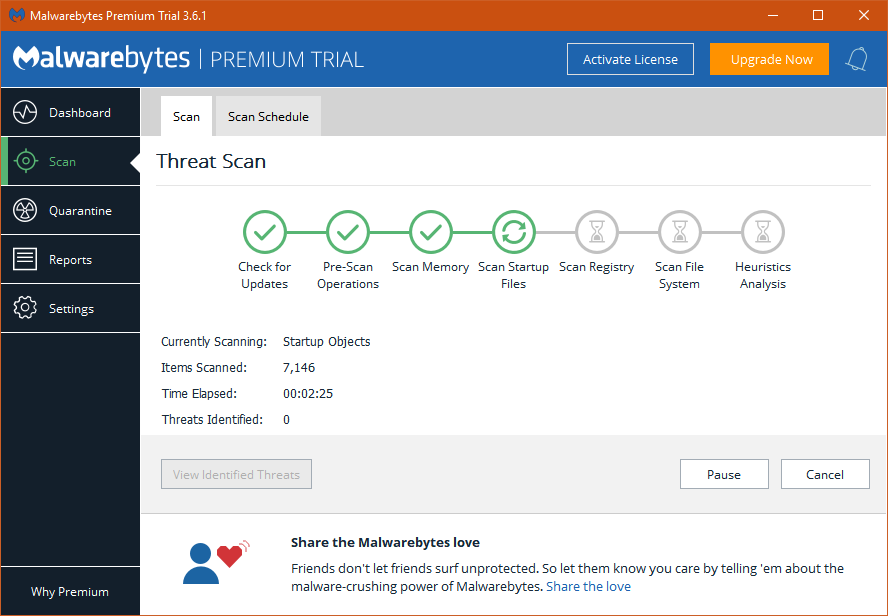 The Malwarebytes threat scan is fresh