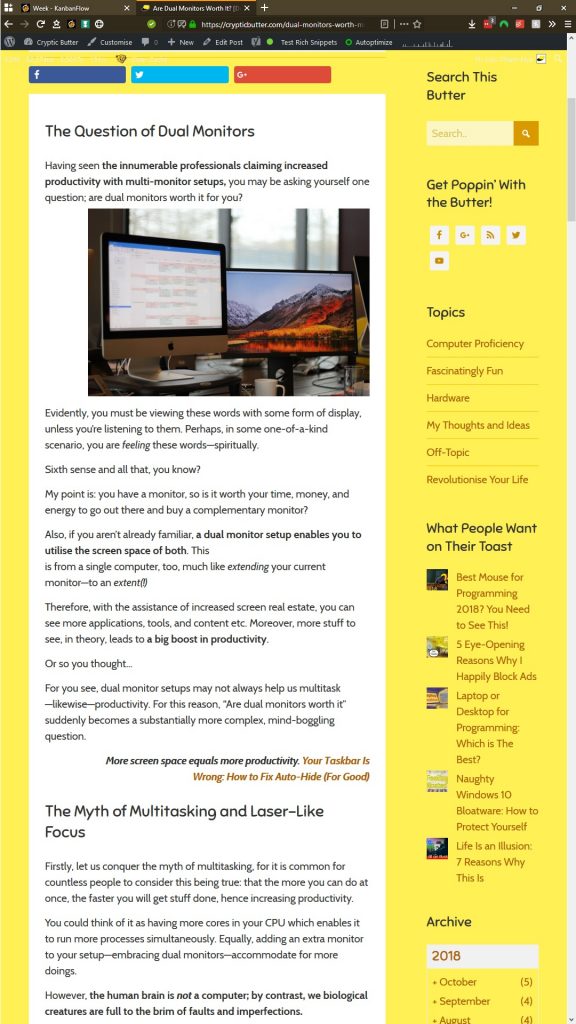 Screenshot showing how articles can be viewed better using vertical monitors