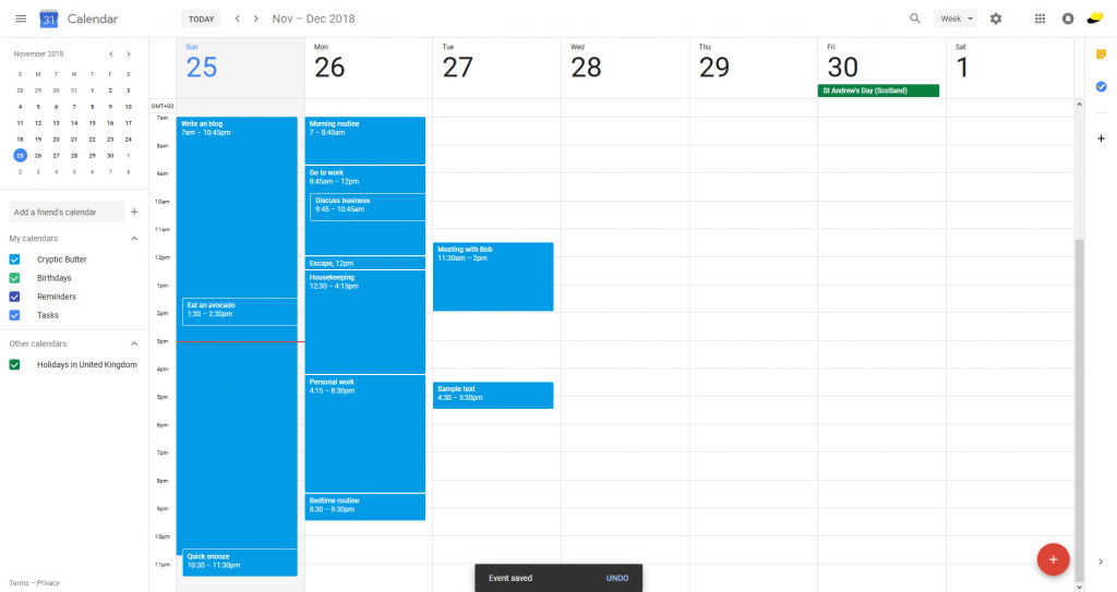 Google's online calendar can help keep you on track and productive
