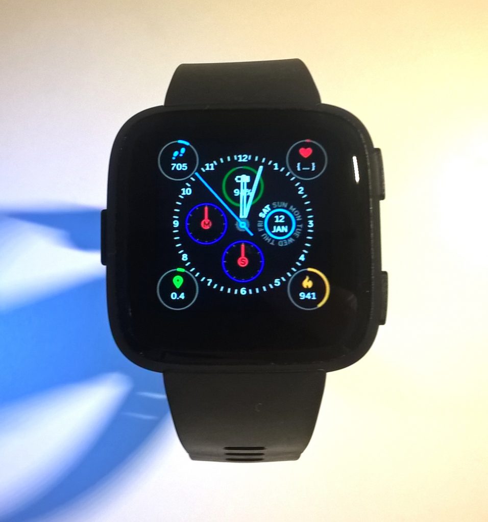 The Chronograph clock face shown on the Fitbit Versa sleep tracking smartwatch