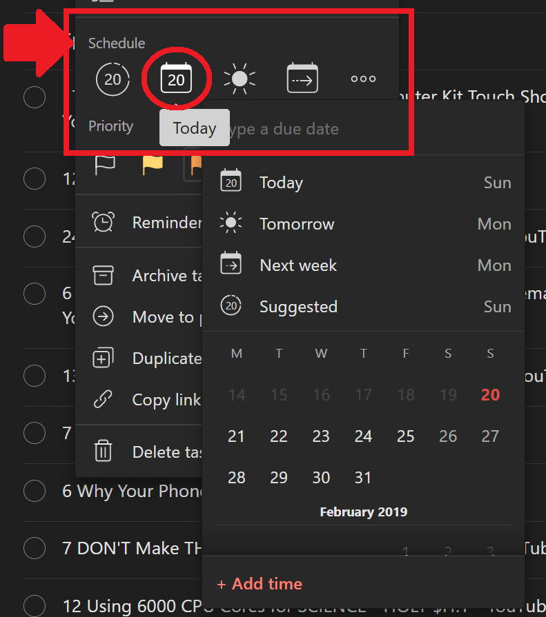 You can set a task for the current day in the Todoist context menu