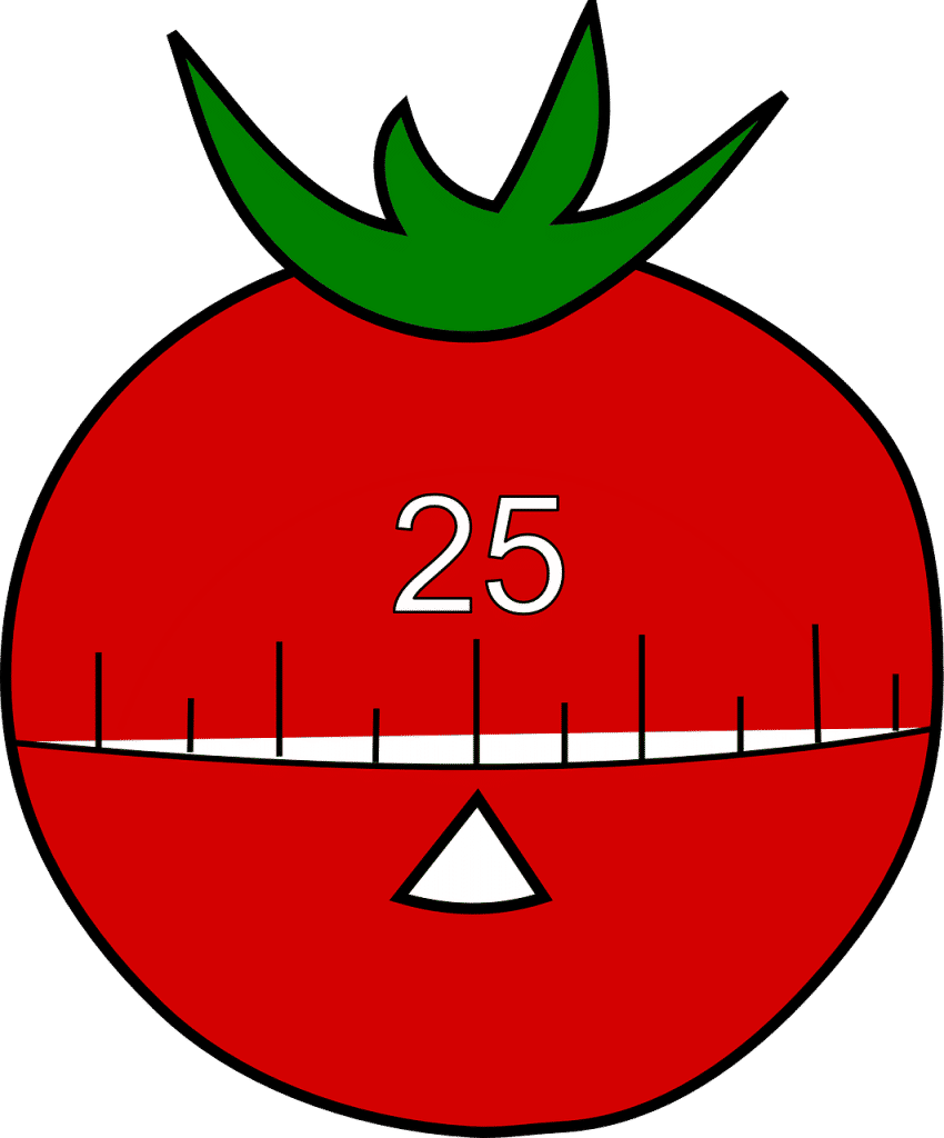 25-minute Pomodoro (tomato) timer is a common time-boxing technique for getting focused work done productively