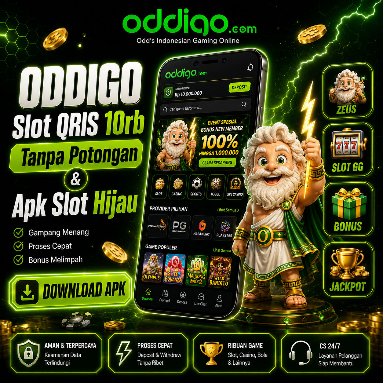 ODDIGO | Slot QRIS 10rb Tanpa Potongan & Apk Slot Hijau Asli