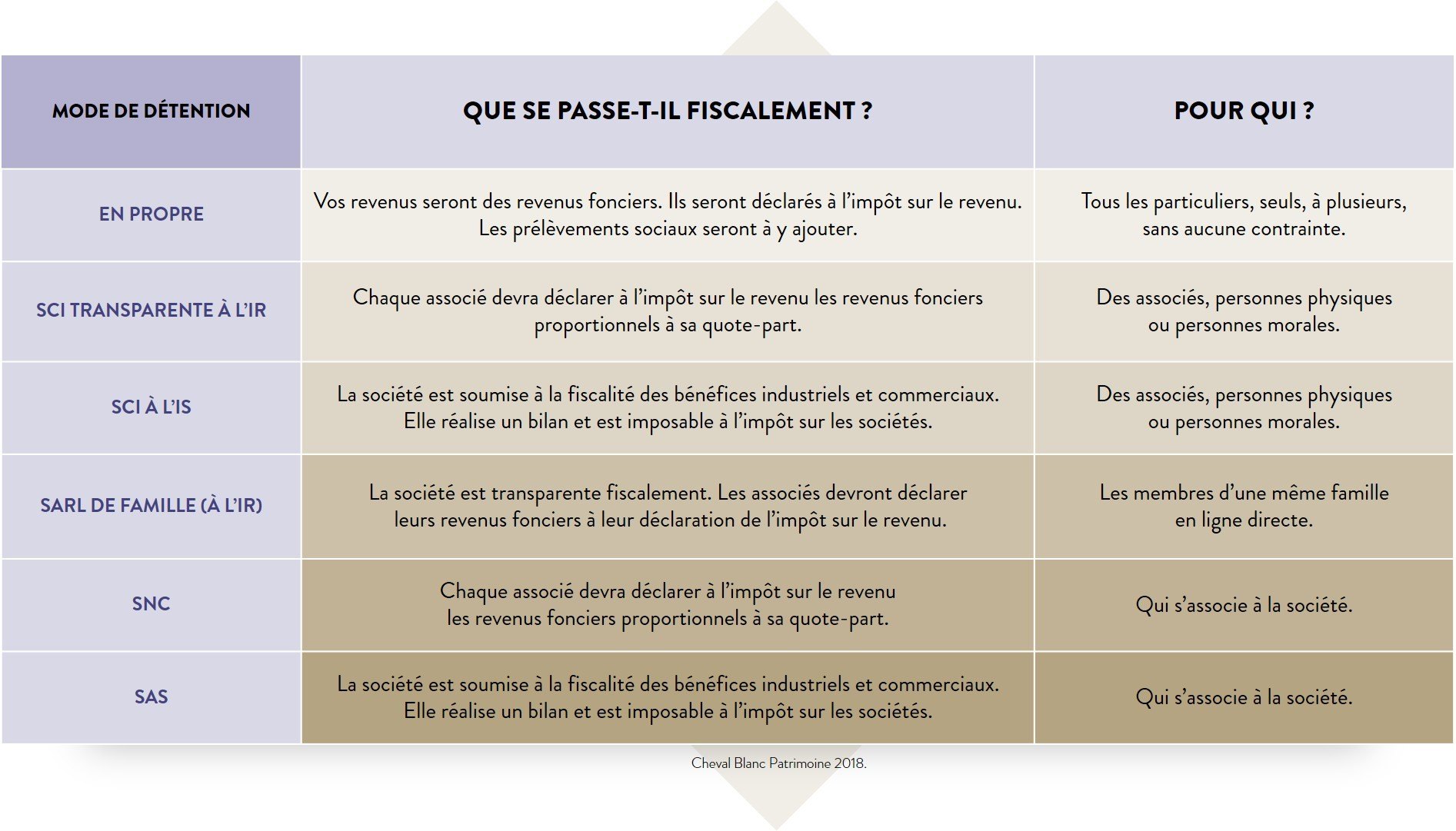 Véhicule d'investissement : fiscalité - TABLEAU