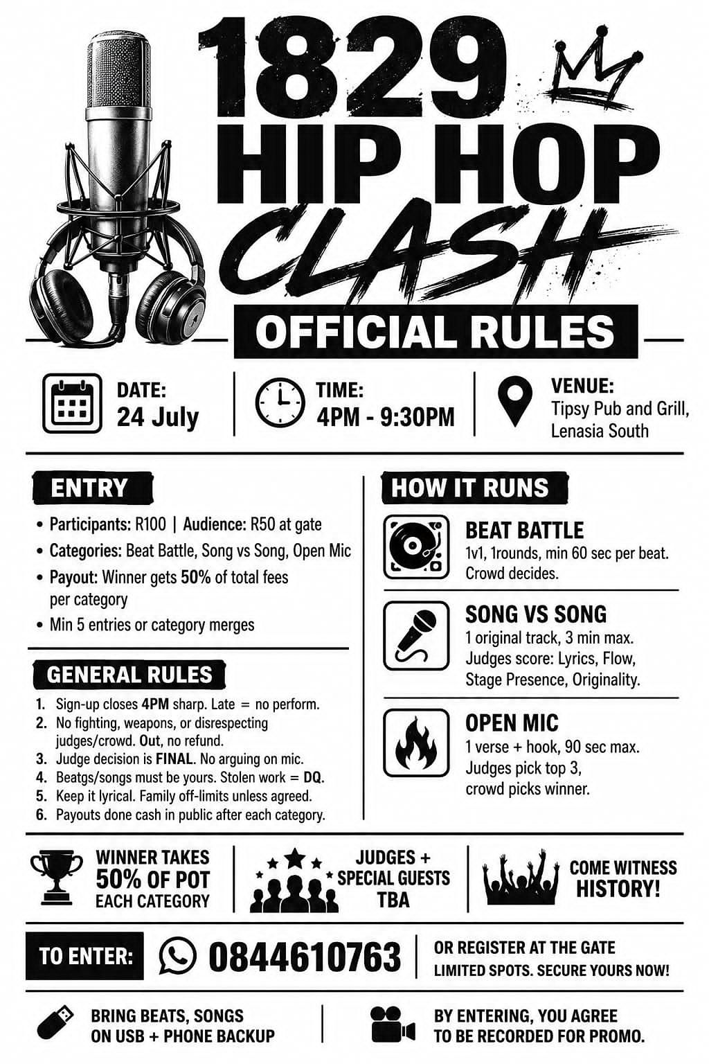 1829 hip hop clash | 24th July 2026 at 4:00 PM | Lenasia South