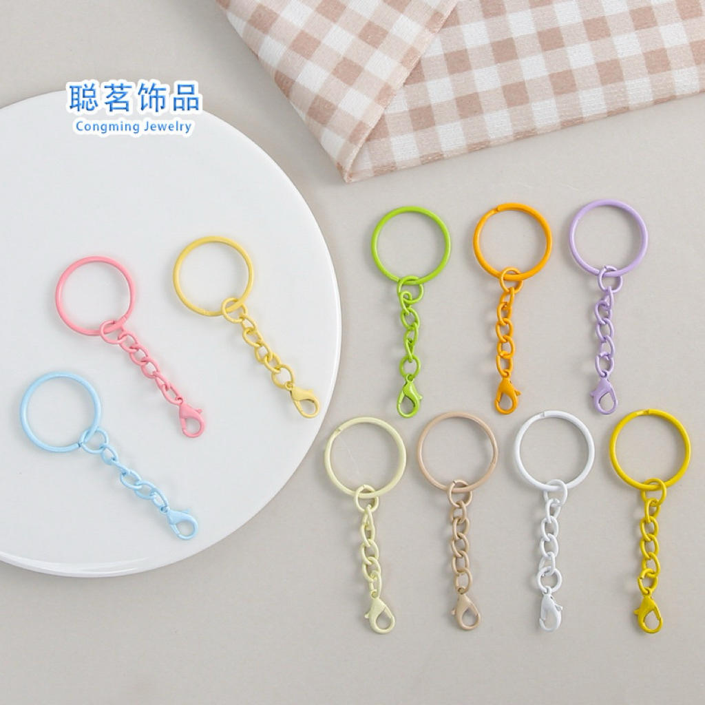[Set 5 cái] Móc Khóa Tròn Màu Pastel Kèm Dây Xích – Phụ Kiện Handmade