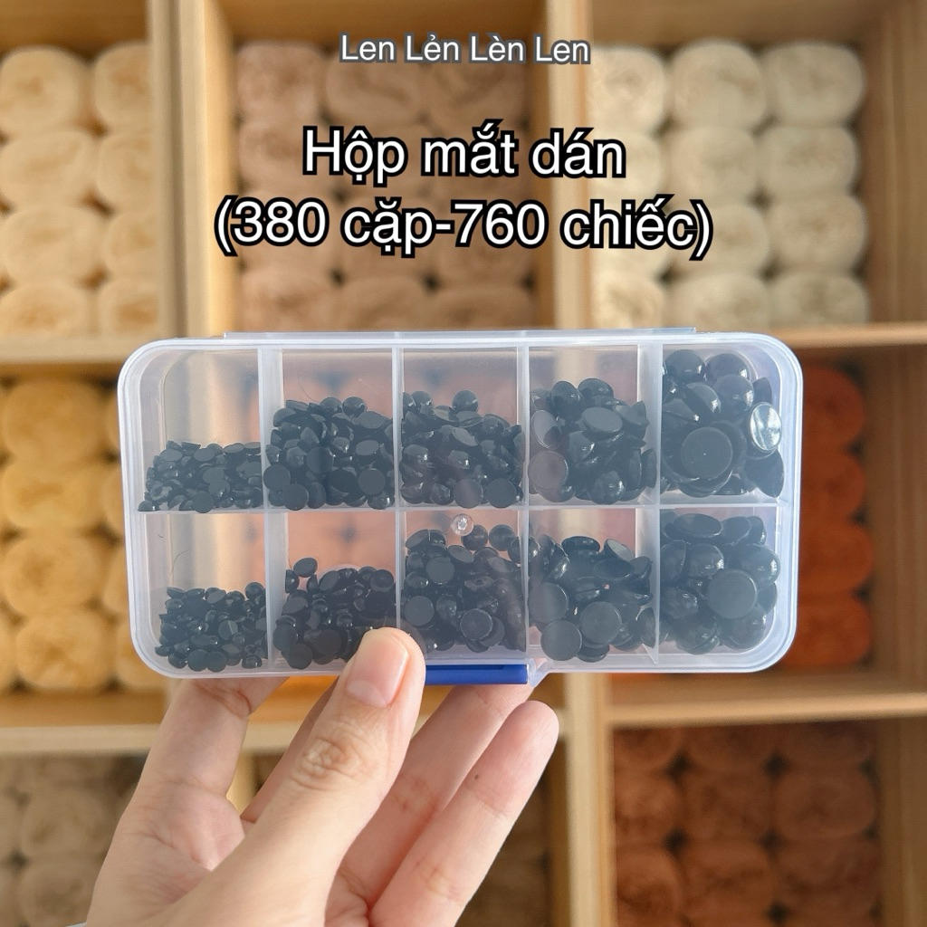 Hộp Mắt Dán Amigurumi 380 Cặp (760 Chiếc) | Mắt Thú Đen Nhiều Size | Phụ Kiện Móc Thú Bông