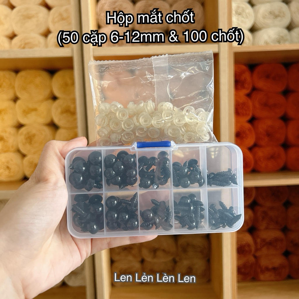 Hộp Mắt Chốt nhiều size 6-12mm - mắt thú an toàn cho búp bê, thú bông Amigurumi