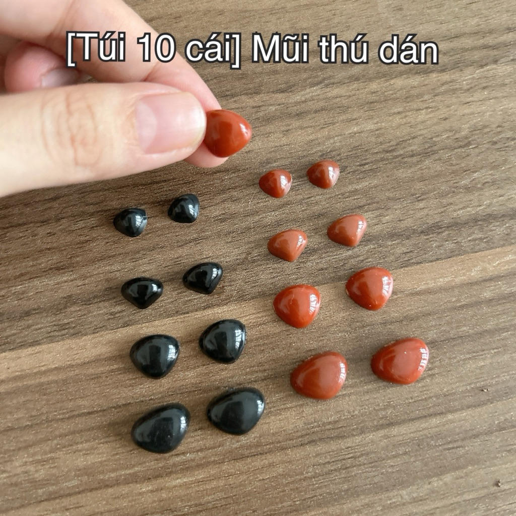 [Túi 10 cái] Mũi Thú Dán, mũi nhựa handmade không kèm chốt, dùng làm thú bông Amigurumi