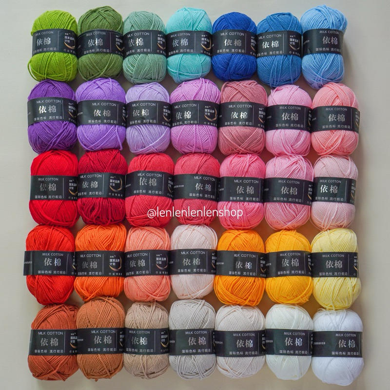 [Siêu rẻ] Len Milk Cotton Mác Đen 50g - sợi cotton mềm mịn, móc thú bông Amigurumi