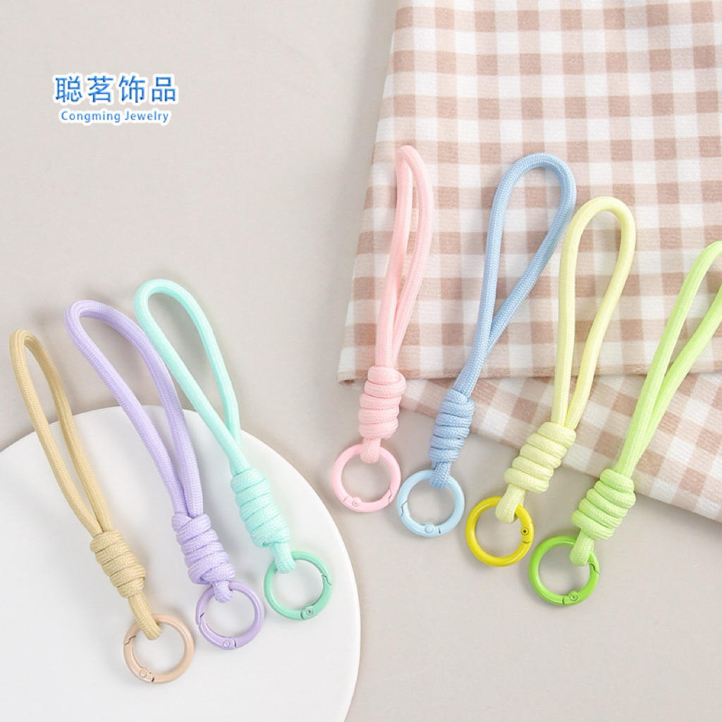 Móc khoá dây dù treo điện thoại/thú bông màu pastel