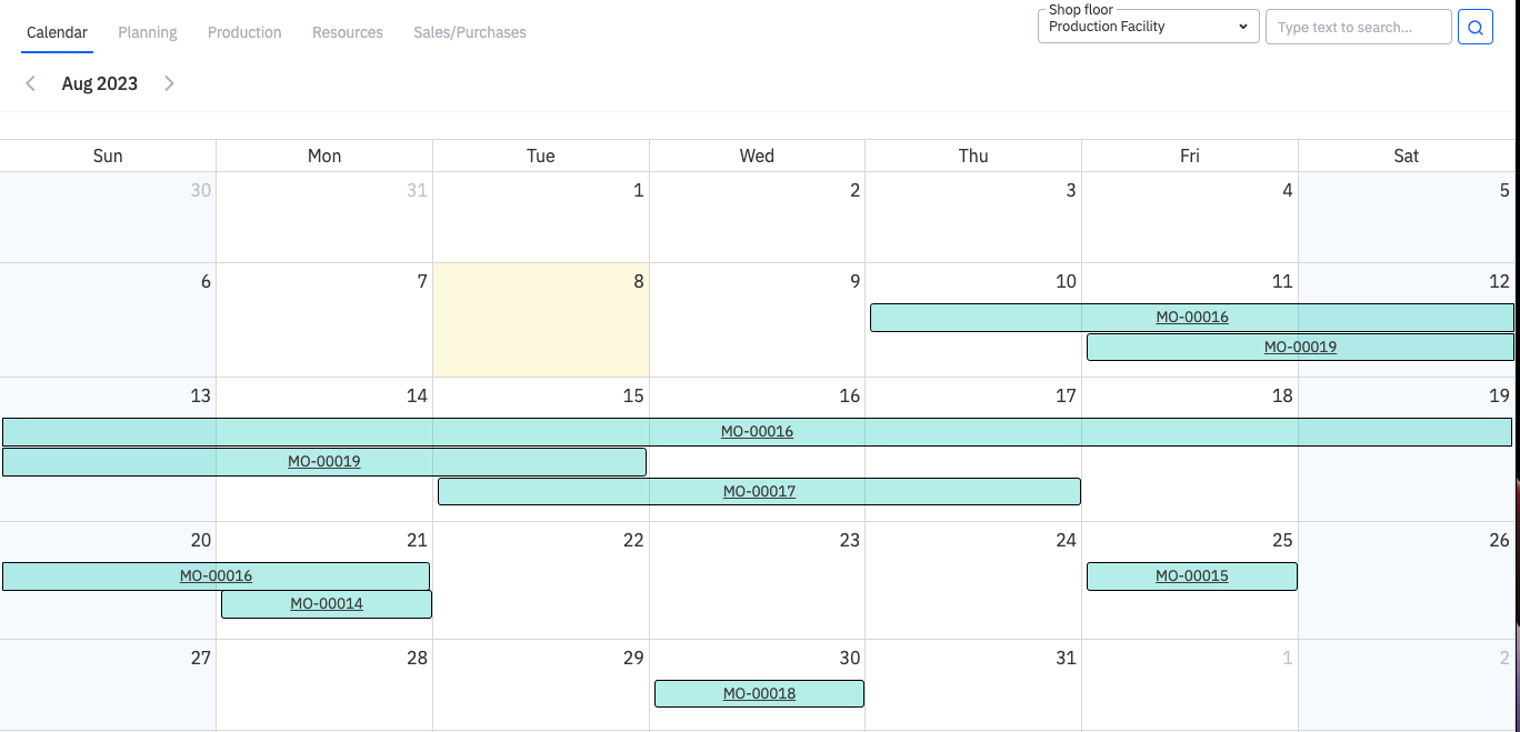 Cin7 Core calendar view