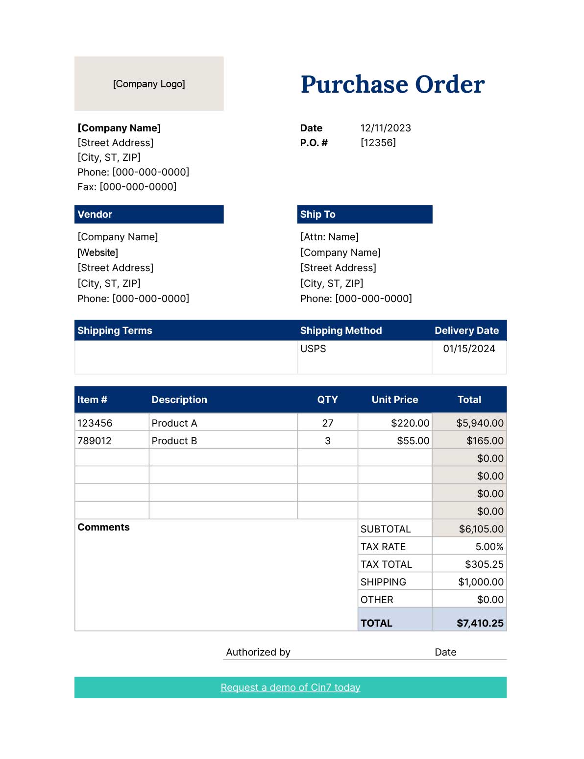 purchase order excel template