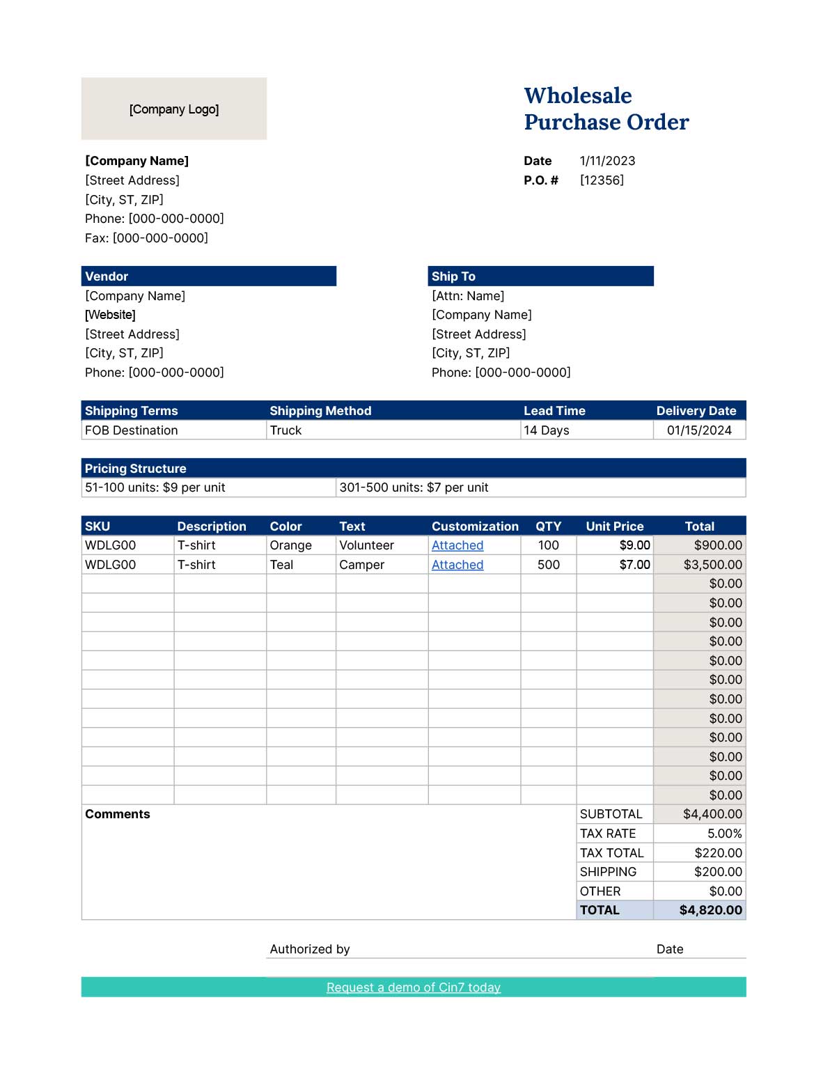 simple purchase order form