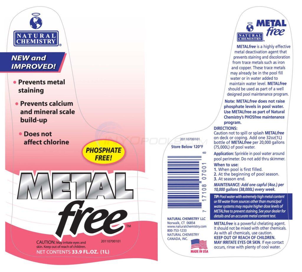 07001-metalfree1l-label - DIY Pool Resources - INYOPools.com Natural Chemistry Metal Free 1-Liter - 07001