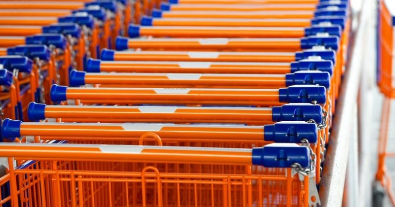 Many shopping carts at a supermarket