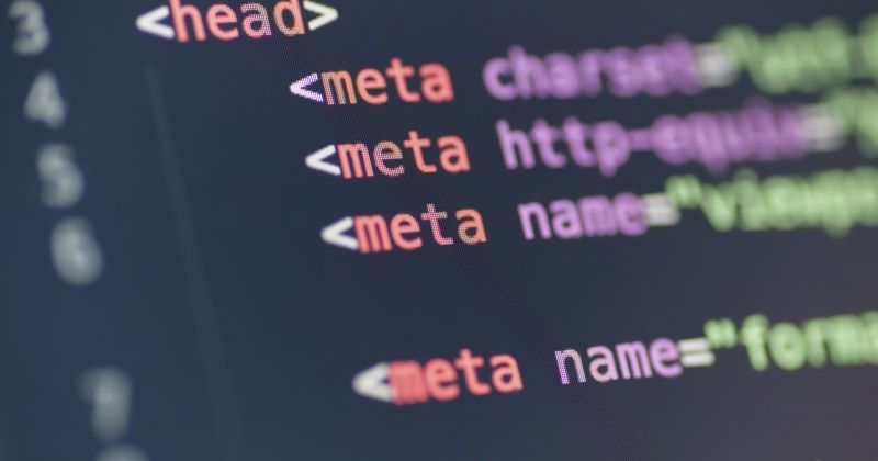 HTML meta tag code on computer screen