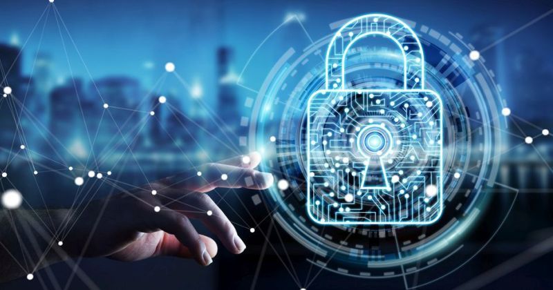 Businessman using digital padlock to secure his datas 3D rendering