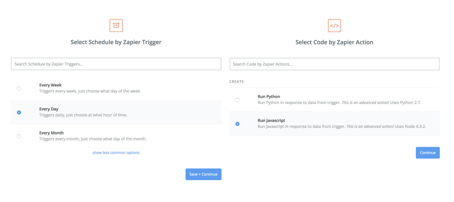 Zapier task interface