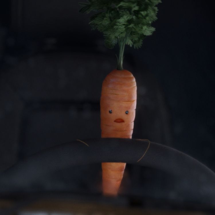 Kevin the carrot alla guida di un bus