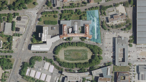 Aerial view of the building complex, Leipzig