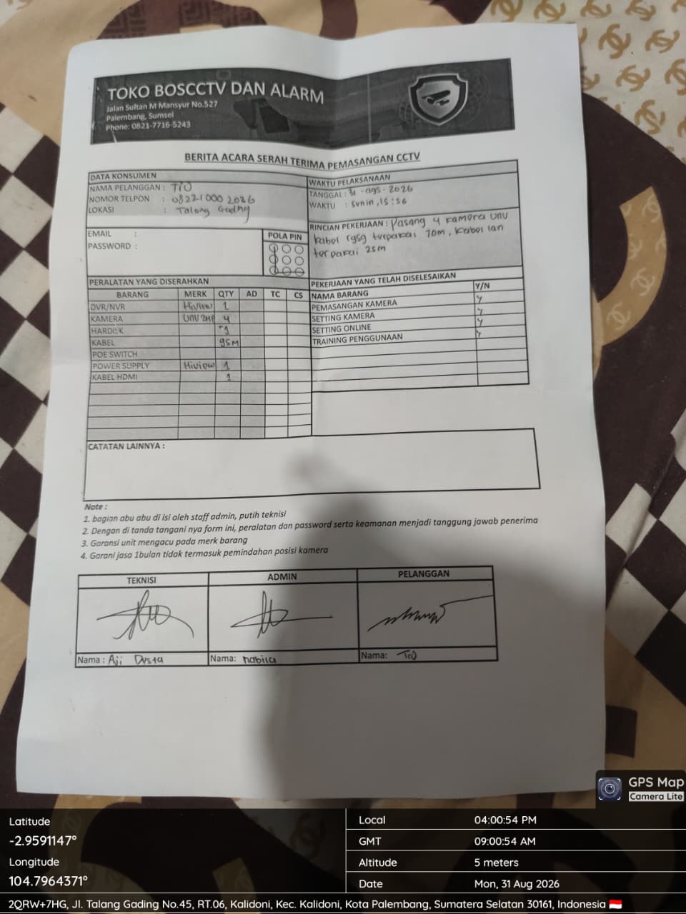 Dokumentasi pemasangan CCTV dan TV monitor