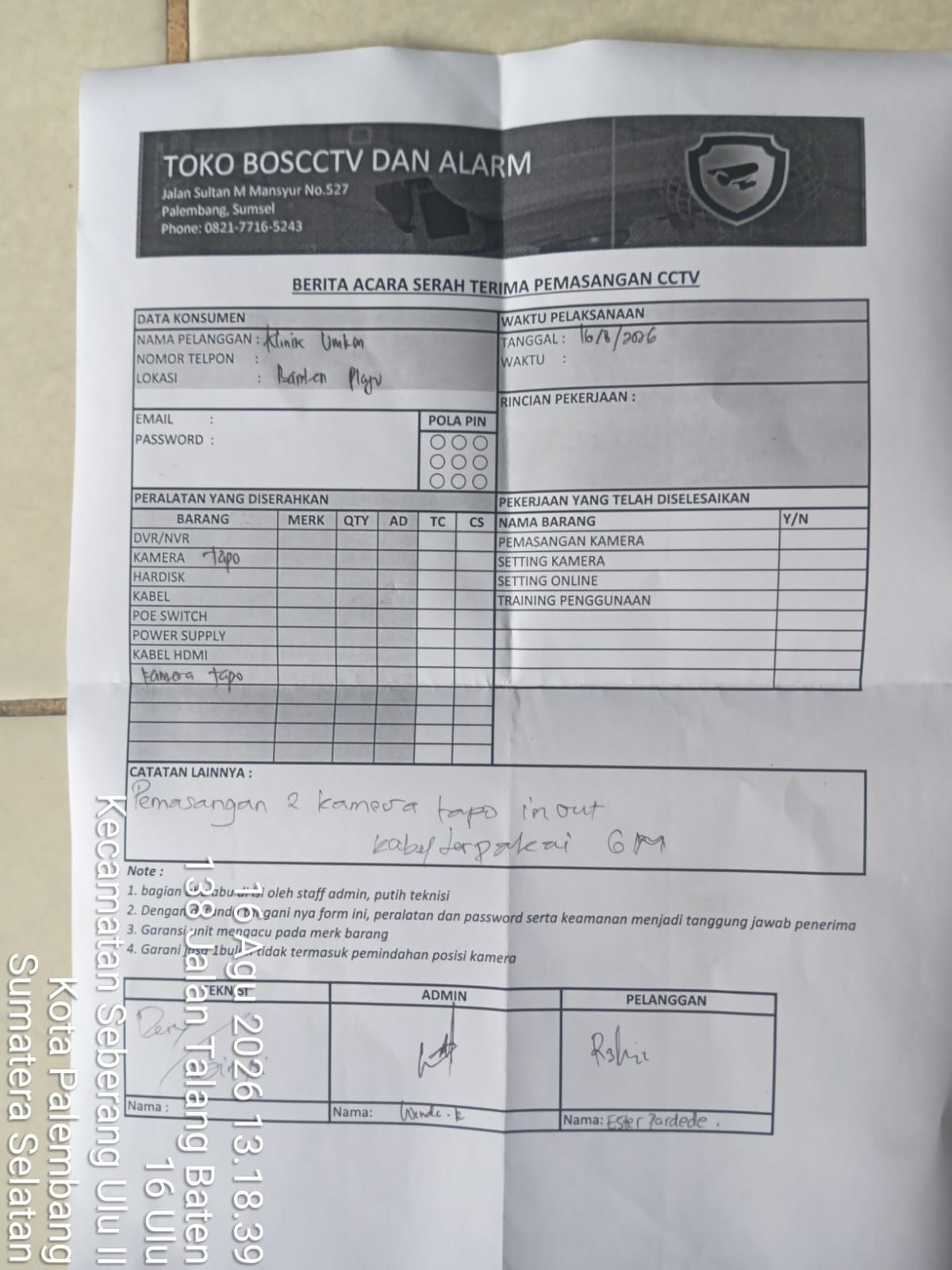 Dokumentasi pemasangan kamera kLINIK UMKM