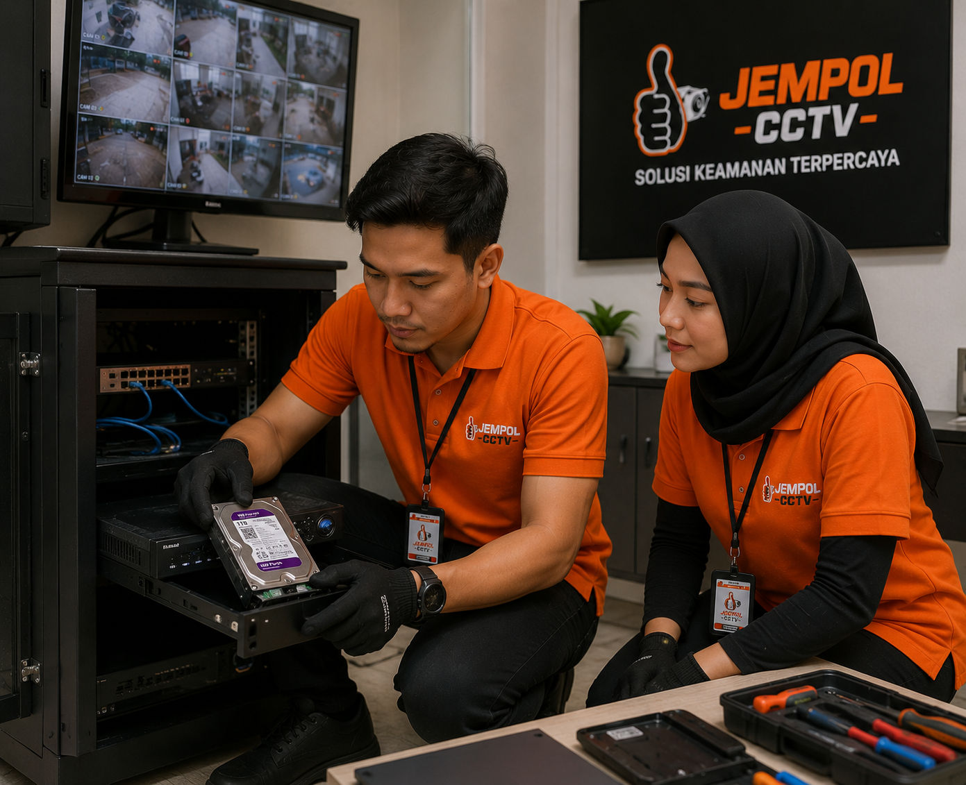 Penggantian hard disk CCTV oleh teknisi Jempol CCTV Lahat