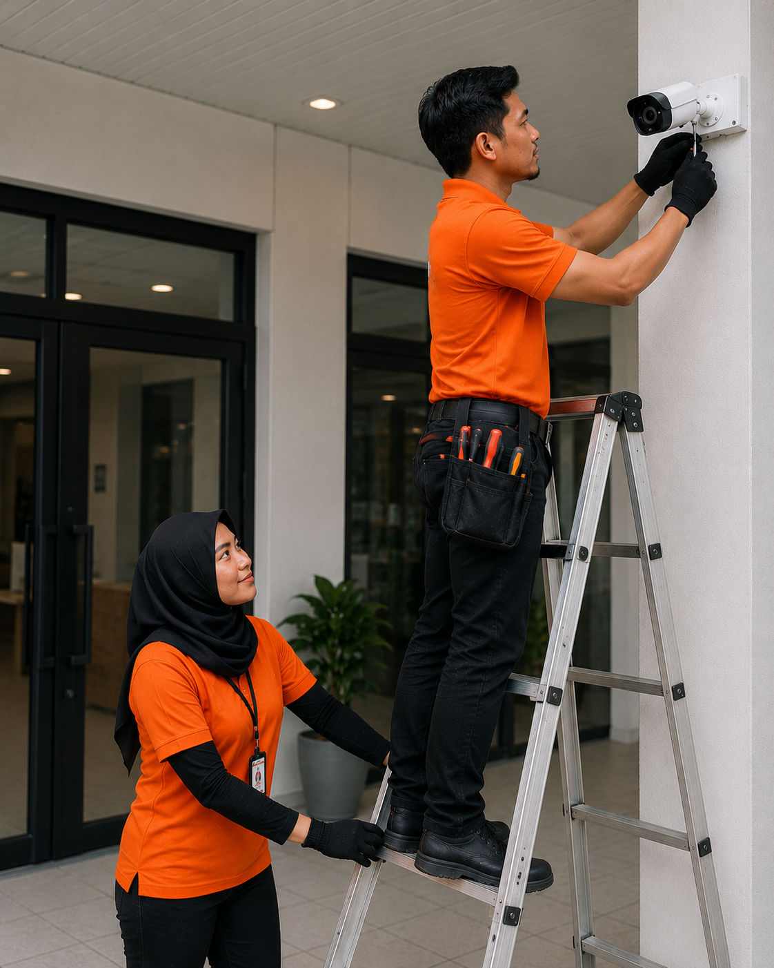 Pemasangan CCTV di kantor oleh teknisi Jempol CCTV Lahat