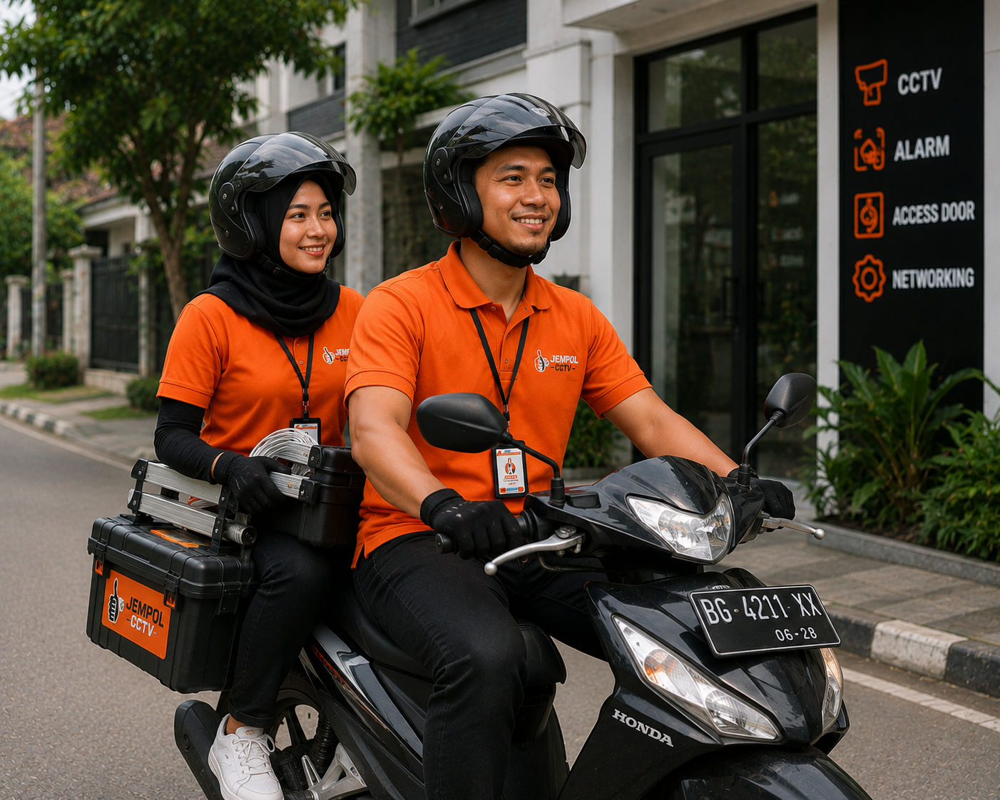 Teknisi Jempol CCTV Lahat menuju lokasi pemasangan CCTV toko