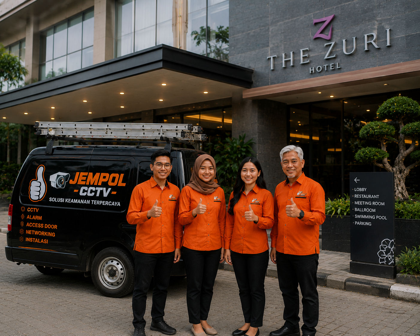 Pemasangan CCTV hotel oleh tim Jempol CCTV Lahat