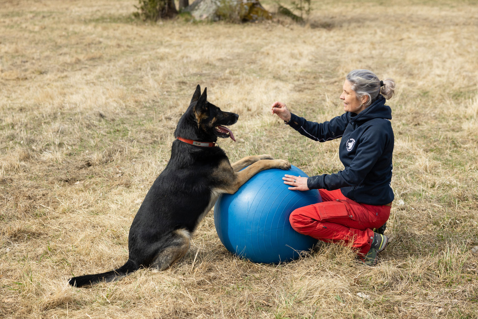 Britta Agardh och hund och boll