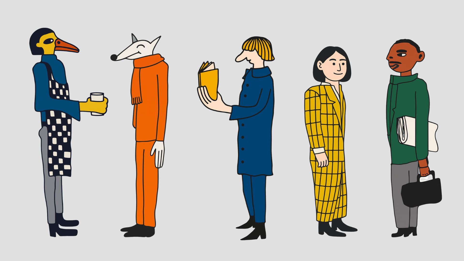 Illustration av fiktiva personer som ska representera kommunikationsbranschen.