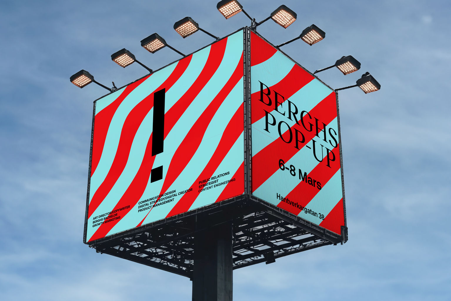 A colourful billboard sign advdertising Berghs Pop Up, Kungsjolmen