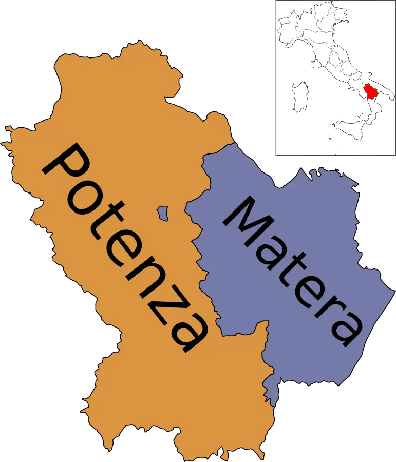 Mappa della provincia di Matera in Basilicata