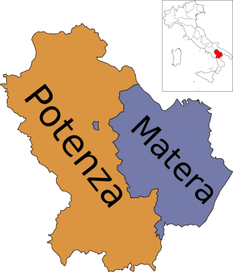 Map of the Potenza province in Basilicata
