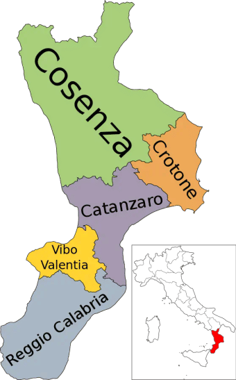 Mappa della provincia di Vibo Valentia in Calabria
