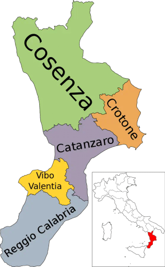 Map of the Reggio Calabria province in Calabria